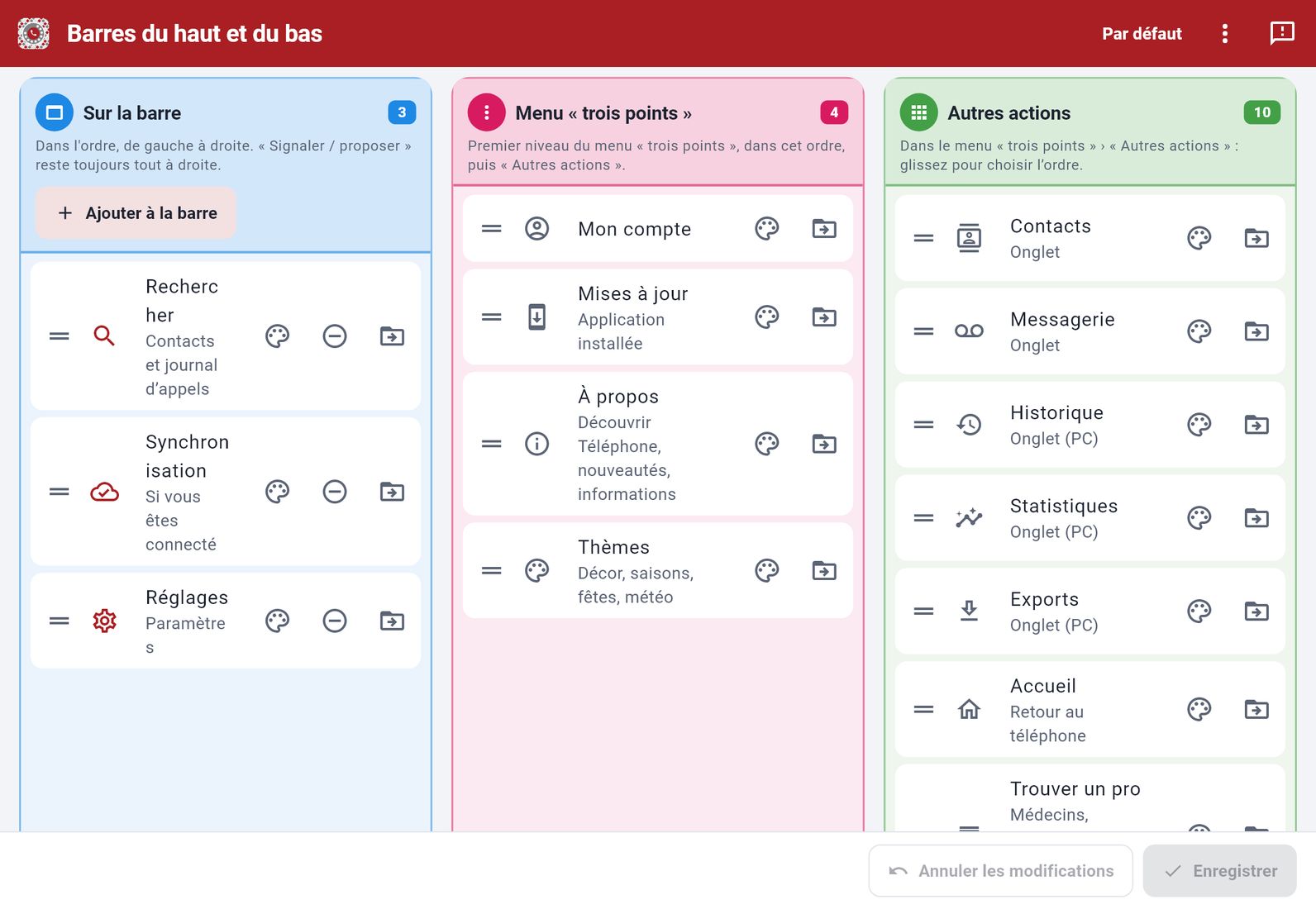 Les barres à votre goût — capture de l’application