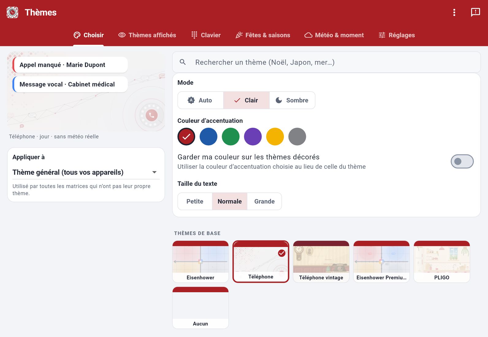 Des thèmes pour tous les goûts — capture de l’application