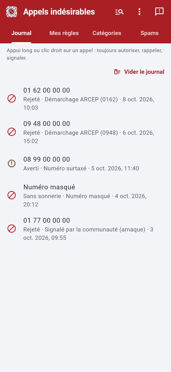 Fini le démarchage — capture de l’application