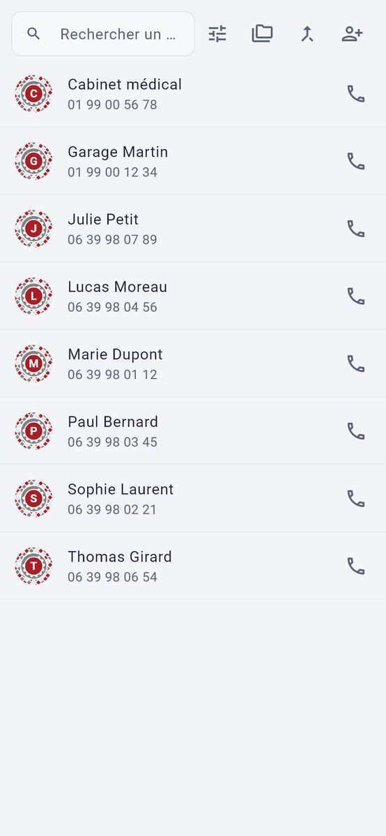 Contacts et favoris — capture de l’application