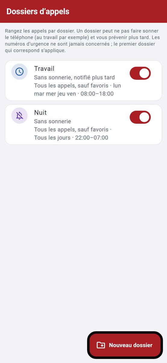 Les dossiers d’appels — capture de l’application