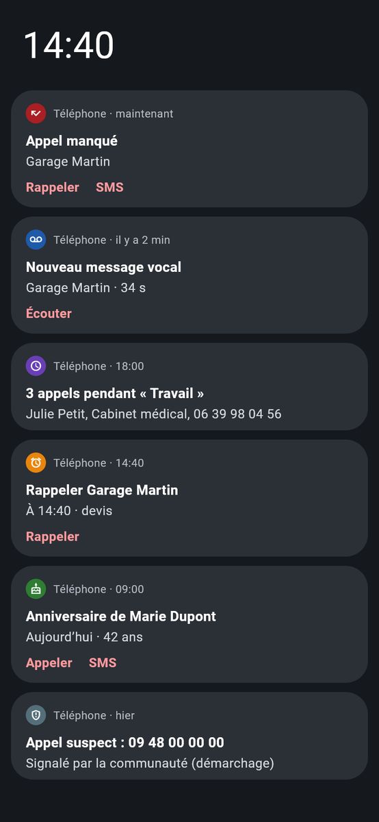 Des notifications utiles — capture de l’application