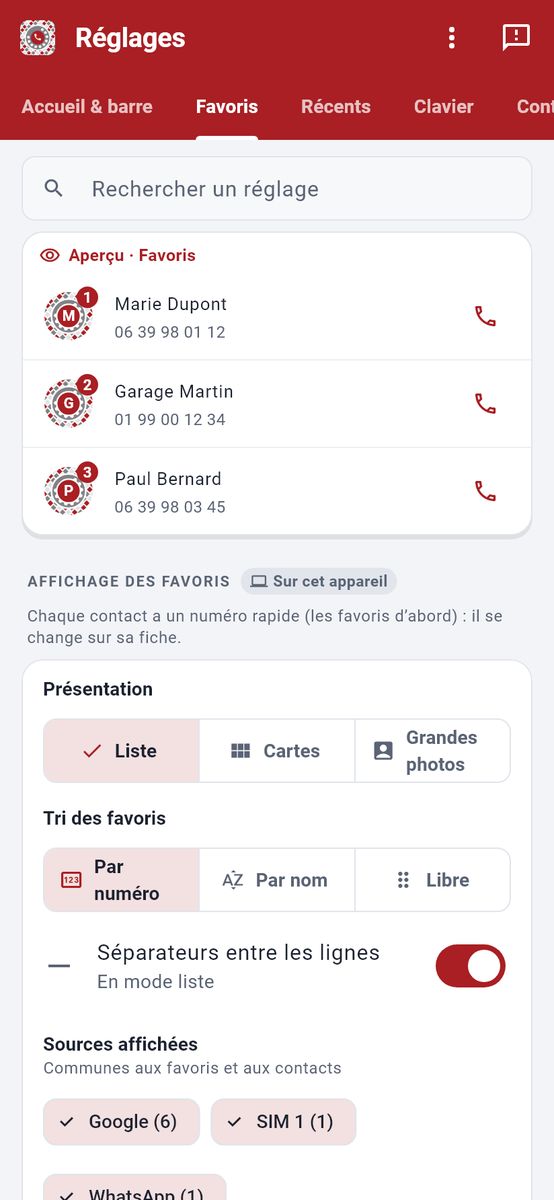 Des réglages rangés par onglet — capture de l’application