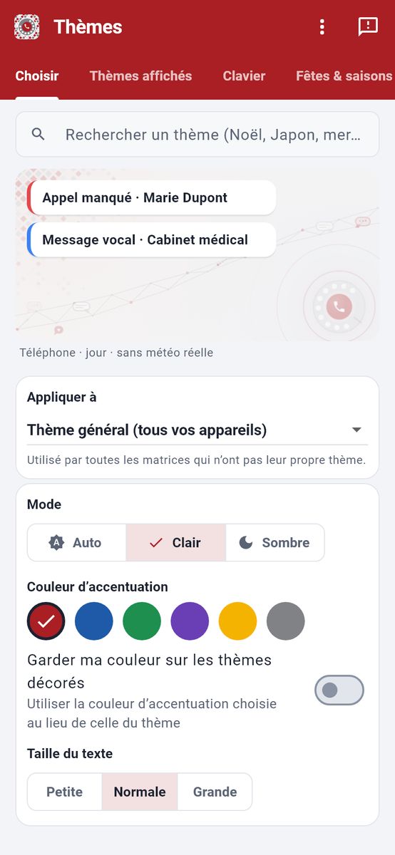 Des thèmes pour tous les goûts — capture de l’application