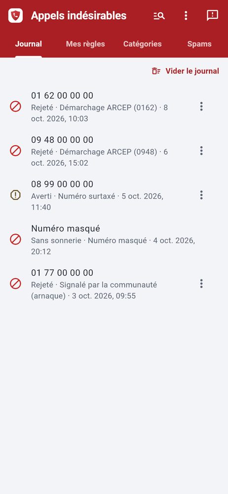 Fini le démarchage — capture de l’application
