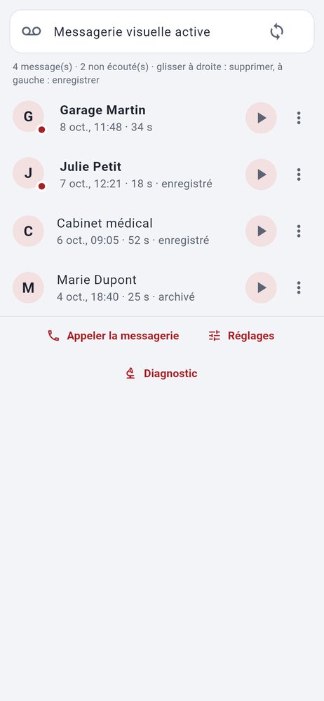 Messagerie vocale visuelle — capture de l’application