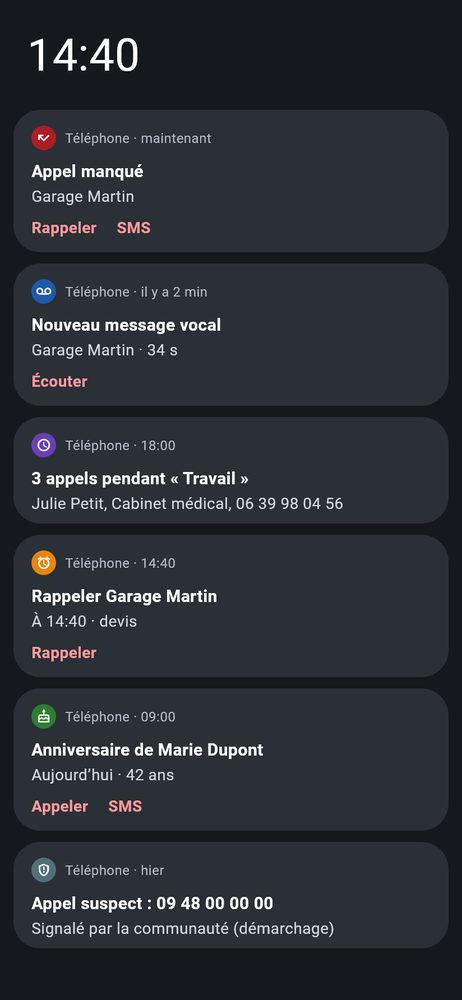 Notifications utiles — capture de l’application