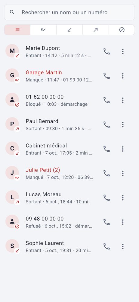 Récents — capture de l’application