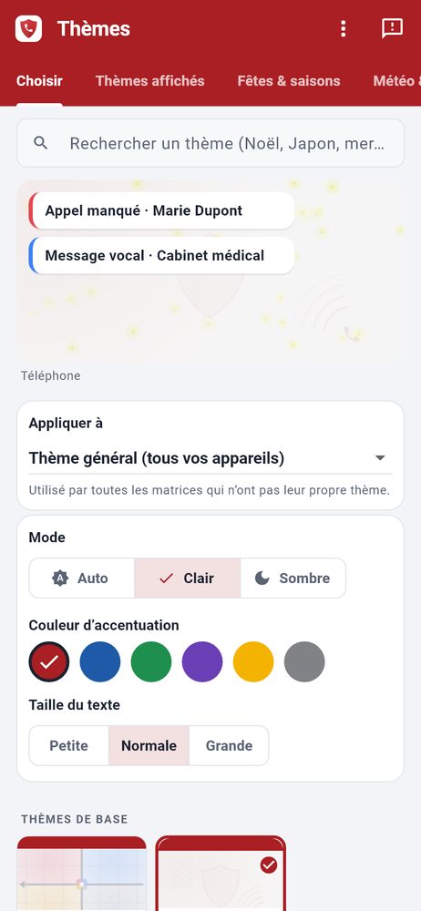 Thèmes — capture de l’application